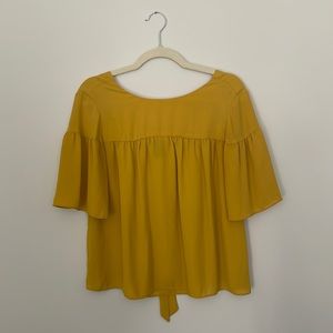 Ann Taylor Factory mustard yellow, tie back, short sleeve blouse